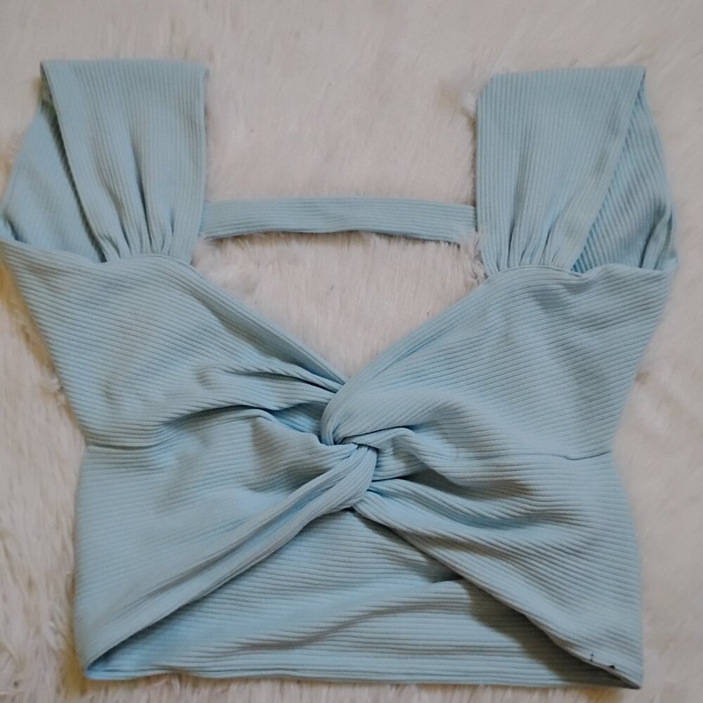 light blue cropped twist front backless going out top